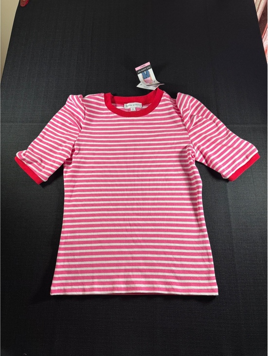 Rebecca Minkoff Tops - Rebecca‎ Minkoff Pink and White Striped Cotton Blend Top with Red Trim, Size S